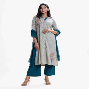 Blue Viscose Straight Salwar Kameez