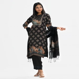Black Crepe Straight Salwar Kameez