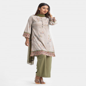 Beige Jacquard A-line Salwar Kameez