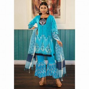 Sky Blue Printed Salwar Kameez Set