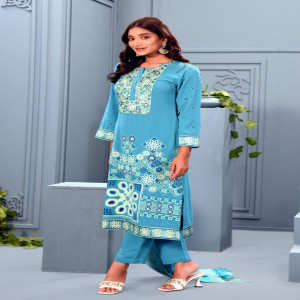 Jade Green Crepe Georgette Printed & Embroidered Salwar Kameez Set