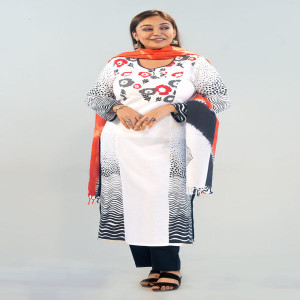 White Cotton Printed Salwar Kameez Set