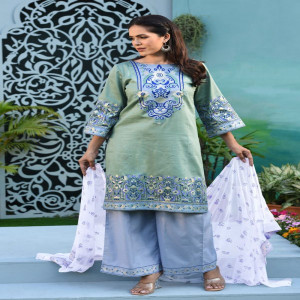 Sage Green Cotton Printed Salwar Kameez Set