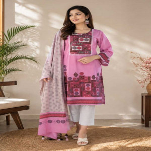 Mauve Pink Cotton Printed Salwar Kameez Set