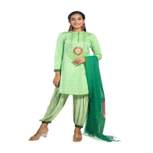 Parrot Green Cotton Printed Salwar Kameez Set