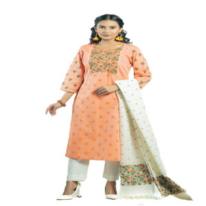 Orange Red Cotton Printed Salwar Kameez Set