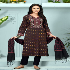 Black Georgette Printed & Hand Embroidered Salwar Kameez Set