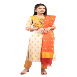 Biscuit Colour Linen Printed & Hand Embroidery Salwar Kameez Set