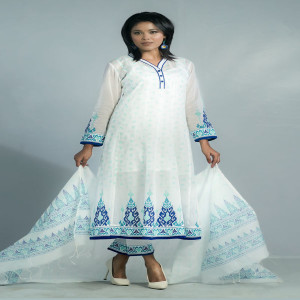 White Voile Printed Salwar Kameez Set