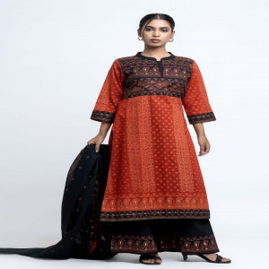 Brick Red Voile Printed Salwar Kameez Set