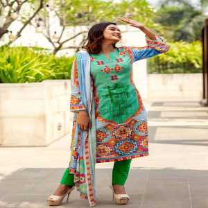 Viscose Printed & Embroidered Salwar Kameez Set