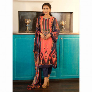 Navy Blue Viscose Printed Salwar Kameez Set
