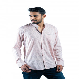 Baby Pink Cotton Printed Casual Shirt