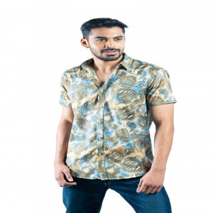 Brown Cotton Printed Casual Shirt
