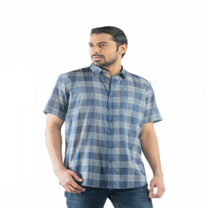 Navy Blue Voile Printed Casual Shirt