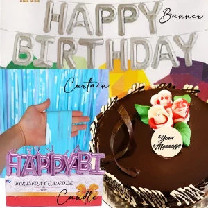 birthday-party-decor-items-with-chocolate-cake
