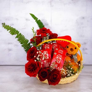 teddy-love-with-flowers-chocolates-basket