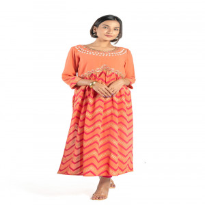 Pastel Orange Georgette Karchupi Ornamented Kurti