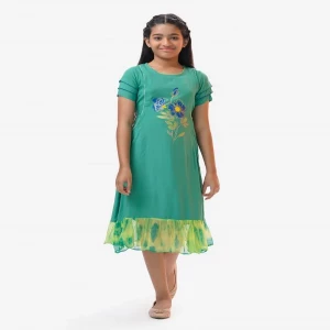 Green Viscose Patterned Frock