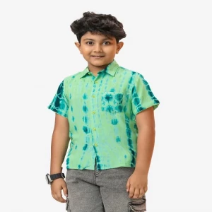 Green Viscose Kids Short Sleeve Shirt