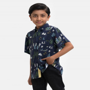 Blue Viscose Printed Shirt