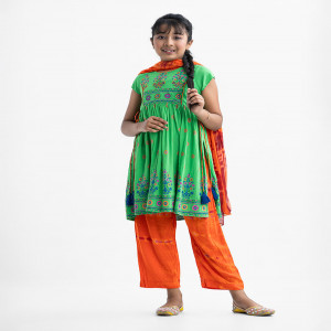 Green & Orange salwar Kameez
