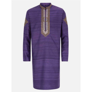Deep Purple Embroidered Endi Silk Panjabi
