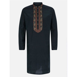 Bottle Green Dual Tone Erri Embroidered Joysree Silk Panjabi