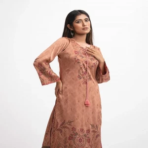 Peach Georgette A-line Kameez