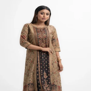 Green Blended Cotton Tunic With Shrug