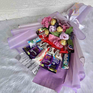 Mixed Chocolate and Artificial Roses Bouquet