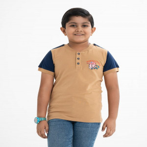 Brown Cotton Henley T-shirt