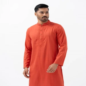 Orange Jacquard Semi Fit Panjabi