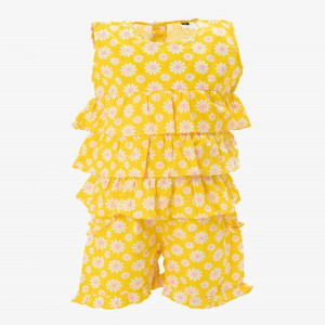 Yellow  Cotton Bottom Tops Set