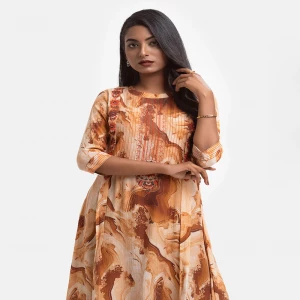 Brown Blended Cotton A-line Tunic