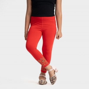 Red Cotton Knit Leggings