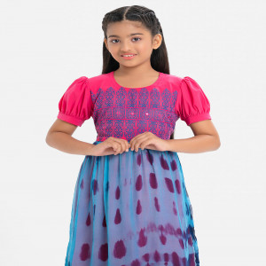 Blue & Pink Blended A-line Frock
