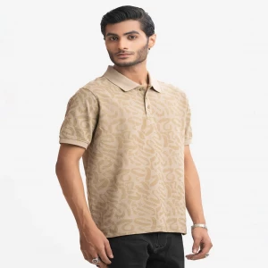 Green Cotton Pique Printed Polo