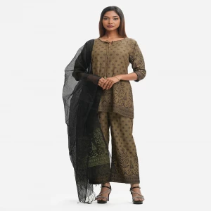 Green Cotton-blend Farshi Salwar Kameez