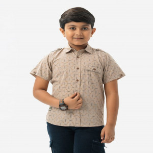Brown Cotton Kids  Collar Shirt