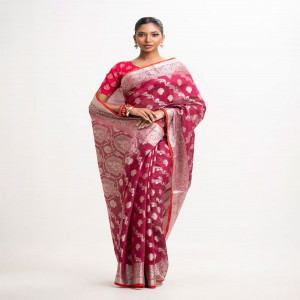 Burgundy Half-silk Saree