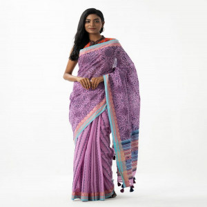Lavender Cotton Printed Saree