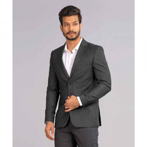 Charcoal Black Fitted Business Formal Blazer