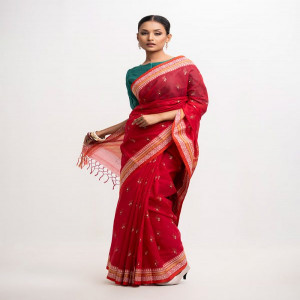 Maroon Cotton Printed Saree