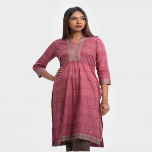 Pink Cotton A-line Kameez