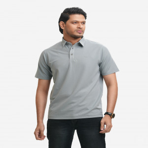 Gray Cotton Pique Polo