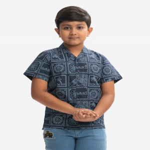 Blue Cotton Printed Shirt