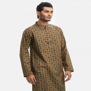 Green Cotton Semi Fitted Panjabi
