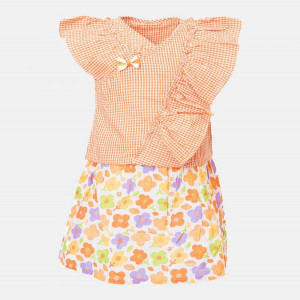 Orange Cotton Newborn Skirt Top Set