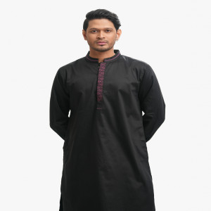 Black Cotton Fitted Panjabi